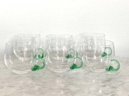 Vintage (Set of 6) Sussmuth Green Handle Crystal Punch Cups - Barware - Bar Glasses - Glassware