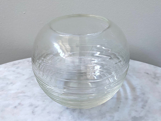 Vintage Handblown Clear Orb Ribbed Swirl Design Vase - Home Decor