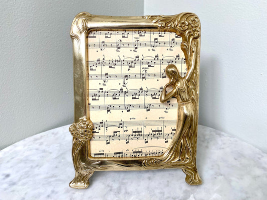 Antique Ornate Art Nouveau Brass Picture or Mirror Frame with Woman Looking In - Home Decor