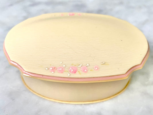 Vintage 1940s Celluloid Box With Top Decorated With Delicate Pink, White and Yellow Floral Design- Home Decor