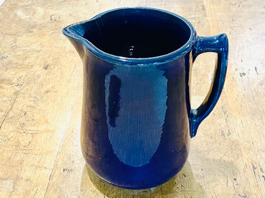 Antique Mid 19th Century Rustic Cobalt Indigo Blue Water Pitcher Farmhouse Stoneware Unusual Color - Home Decor - Housewares - Entertaining