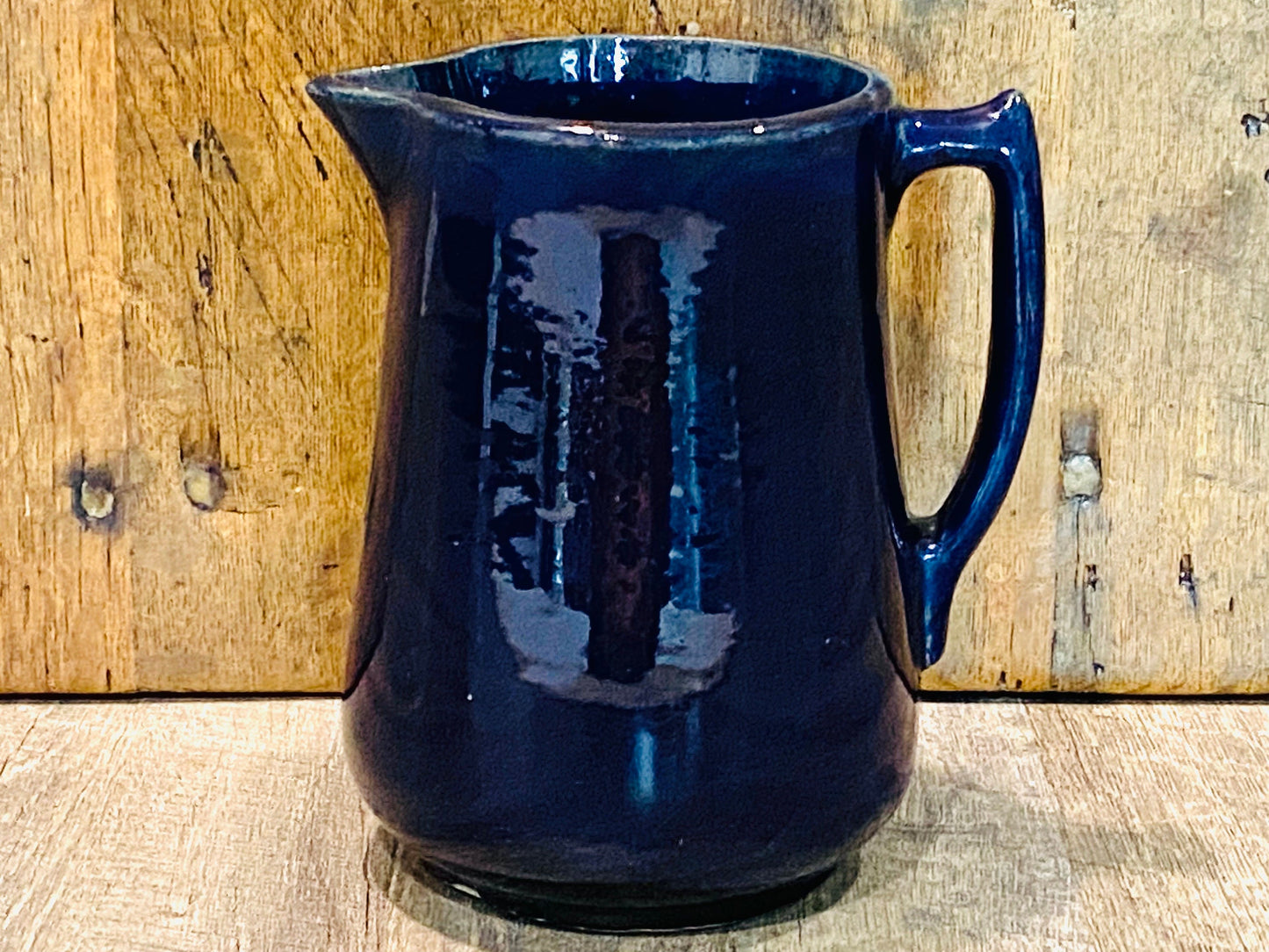 Antique Mid 19th Century Rustic Cobalt Indigo Blue Water Pitcher Farmhouse Stoneware Unusual Color - Home Decor - Housewares - Entertaining