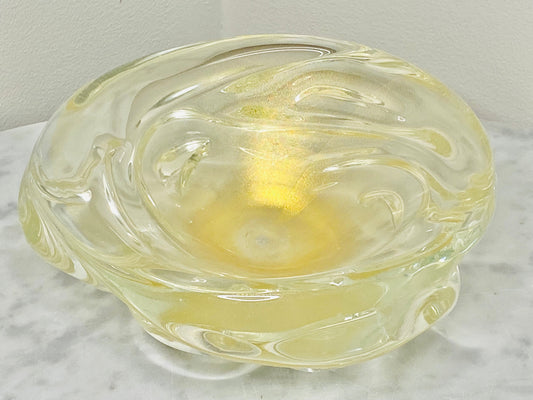 Vintage Murano Clear Gold Leaf Dusted Heavy Candy Dish - Home Decor