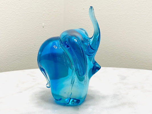 Vintage Mdina Blue Elephant Signed - Art Glass Figurine - Home Decor