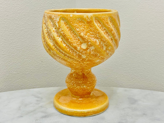 Vintage Hull Pedestal Chalice Planter Orange Tan Swirl Design Pattern F5 - Flower Pot - Home Decor