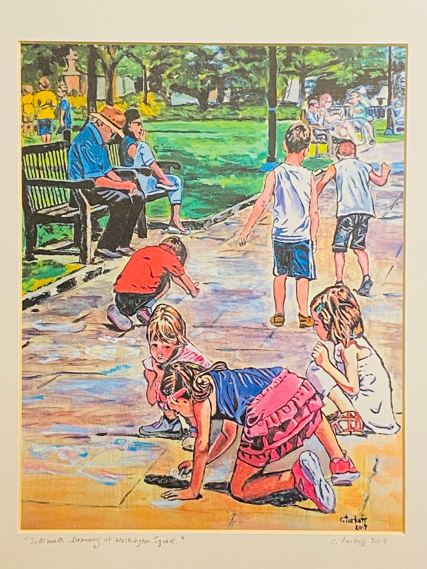 Christine Tarkoff  Signed Fine Art Print - Sidewalk Drawing At Washington Square - Philadelphia - Wall Decor - Wall Art