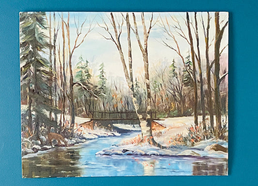 Sara E Swartley Painting Oil on Canvas Board - Title: 'After Snowfall' - 1967 - Wayne County, PA - Wall Decor - Wall Art