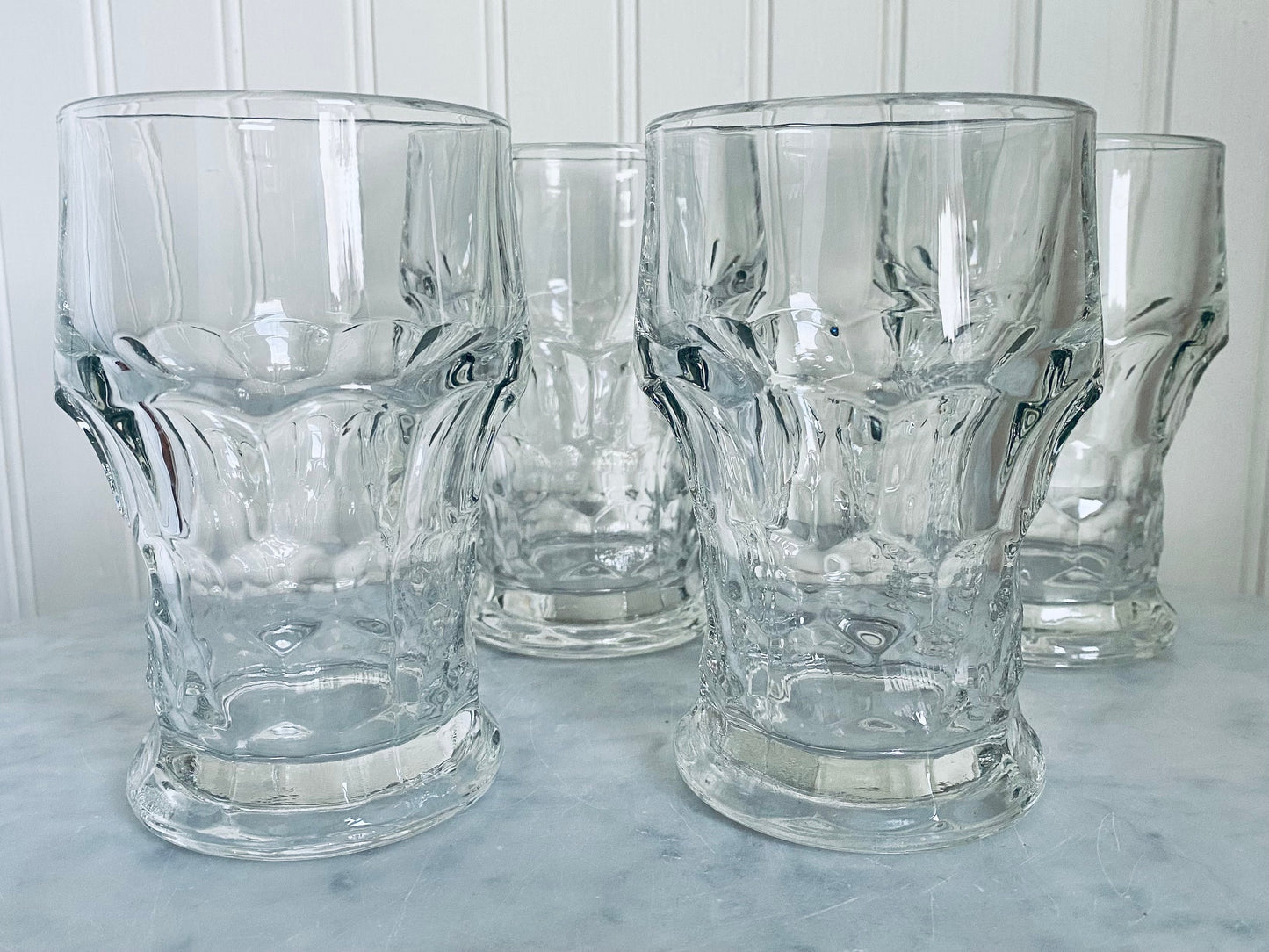 Vintage (Set of 4) Georgian Clear Honeycomb Tall Rocks Glass - Barware - Bar Glasses - Glassware