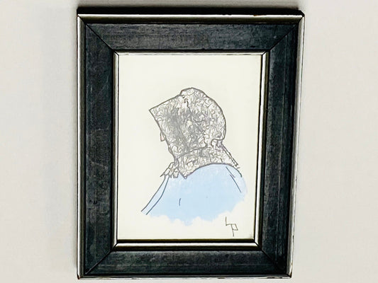 Lynn David Pleet 1974 'Old Lady With Black Hat" Reverse Glass Tinsel - Wall Decor - Fine Art - Wall Art