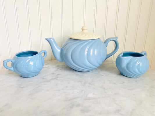 Vintage American Pottery Blue and Cream Swirl Design Tea set- Home Decor - Tea sets - Entertaining