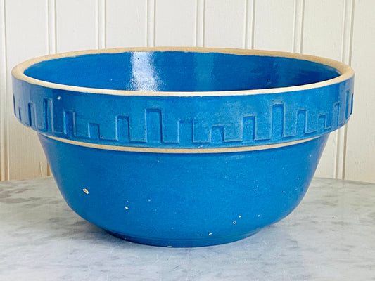 Vintage  Rickels Blue Salt Glaze 9" Mixing Batter Bowl Rustic Made in USA - Home Decor - Housewares - Entertaining