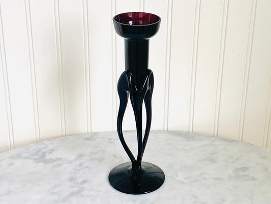 Vintage Makora Black Amethyst Art Glass Spider Legs Taper Candle Holder - Home Decor - Gifts