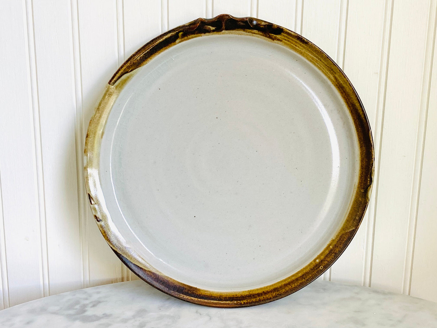 Studio Pottery Lightly Decorated Edged 10 Inch Platter Signed Makers Mark - Hand Thrown - Hand Made