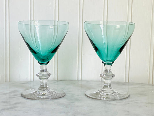 Vintage (Set of 2) Mid Century Teal Green Cocktail Aperitif Cordial Glass - Barware - Bar Glasses -  Colorful Vintage Glassware