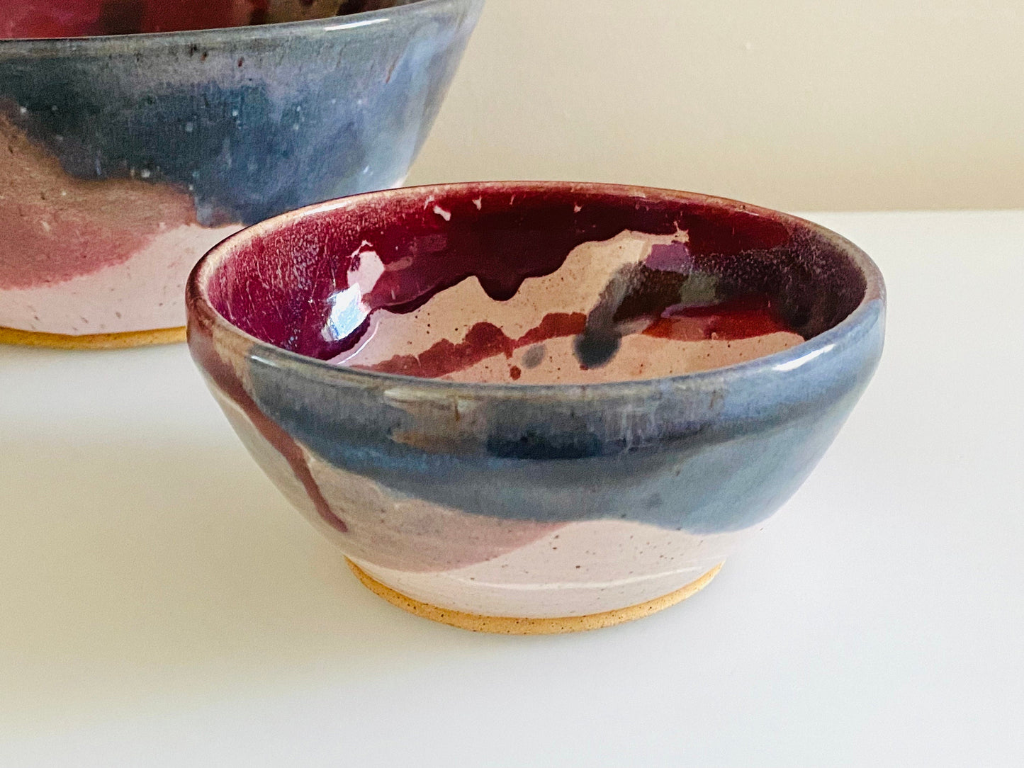 Vintage 80s Studio Pottery Nesting Bowl Set Purple, Plum and Pink - Signed Bryant - Hand Thrown - Hand Made