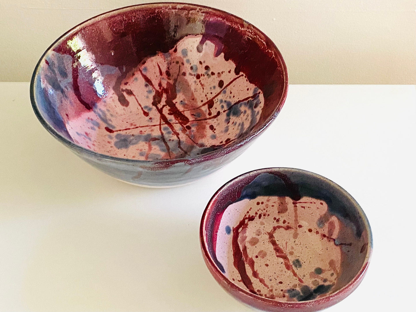 Vintage 80s Studio Pottery Nesting Bowl Set Purple, Plum and Pink - Signed Bryant - Hand Thrown - Hand Made