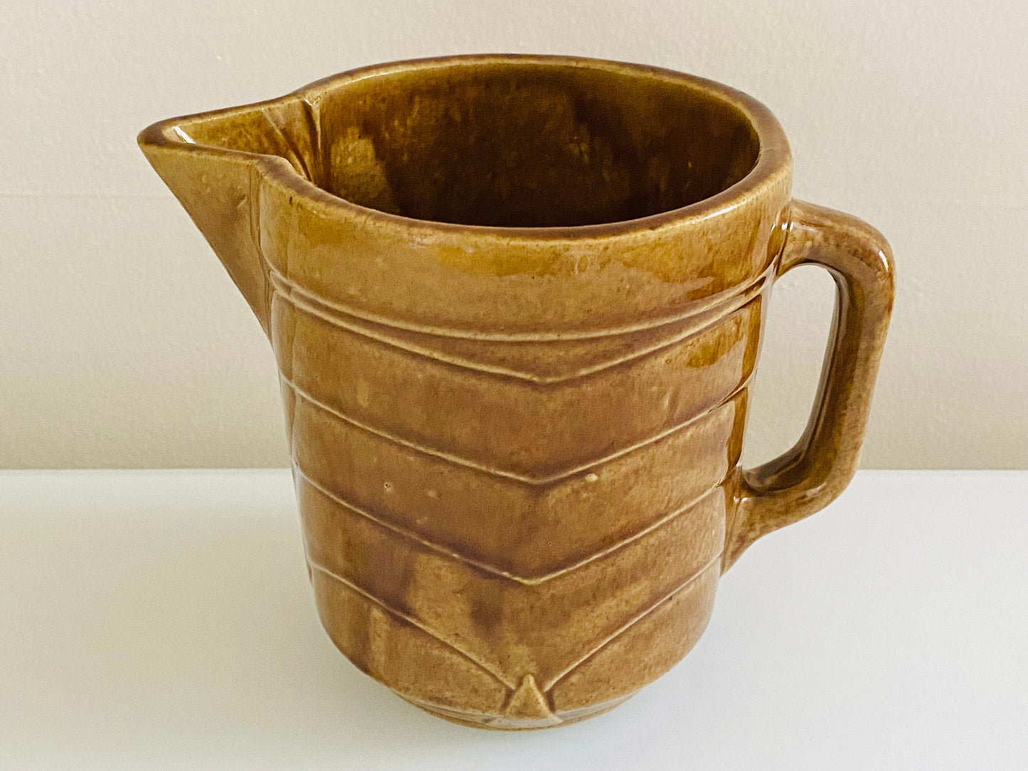 Antique Brown Art Deco Stoneware Pitcher Mixing Cup - Stoneware - Farmhouse - Home Decor