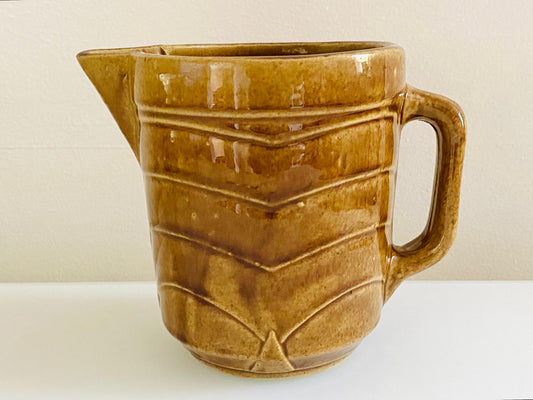 Antique Brown Art Deco Stoneware Pitcher Mixing Cup - Stoneware - Farmhouse - Home Decor