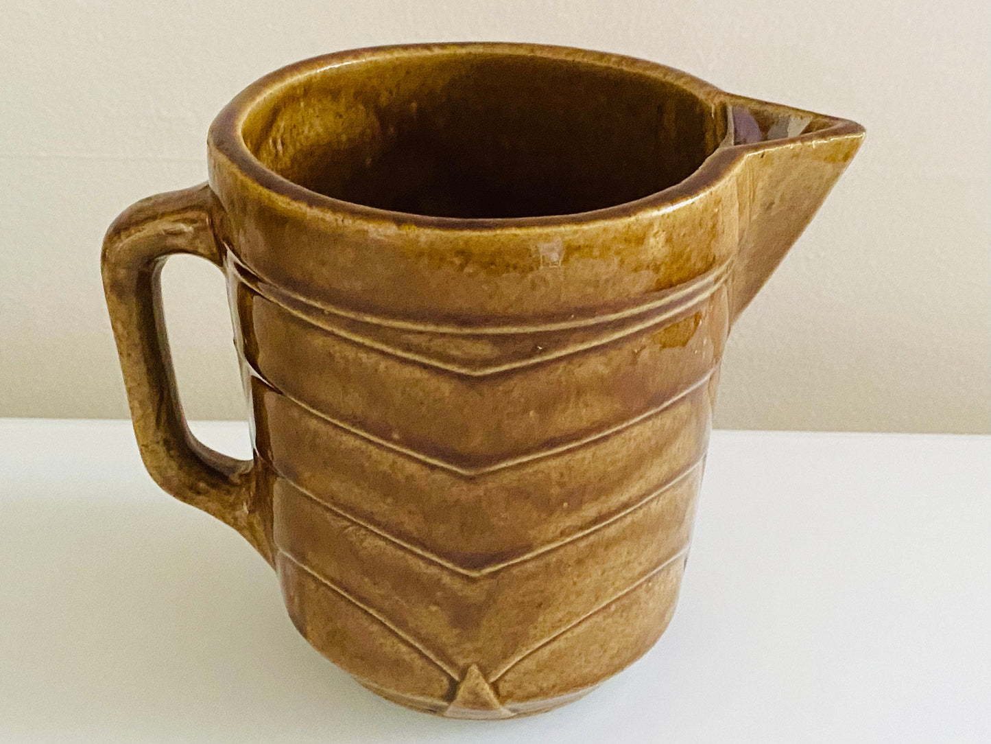 Antique Brown Art Deco Stoneware Pitcher Mixing Cup - Stoneware - Farmhouse - Home Decor