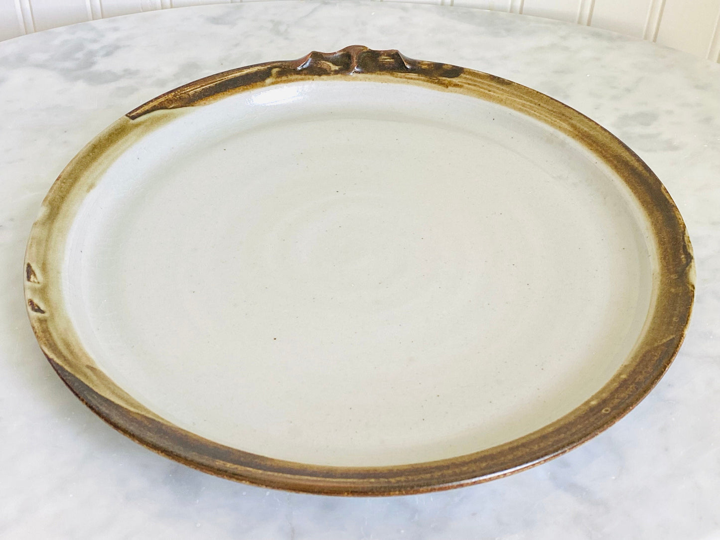 Studio Pottery Lightly Decorated Edged 10 Inch Platter Signed Makers Mark - Hand Thrown - Hand Made