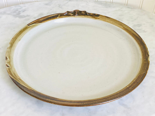 Studio Pottery Lightly Decorated Edged 10 Inch Platter Signed Makers Mark - Hand Thrown - Hand Made