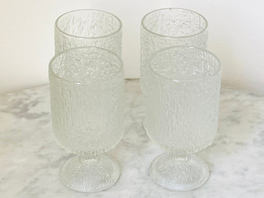 Vintage (Set of 4) Indiana Glass Glacier Water Wine Glass - Barware - Bar Glasses - Glassware