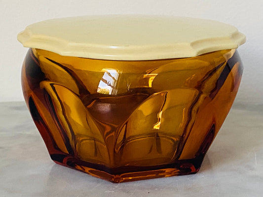 Vintage Amber Glass Celluloid Top Trinket Box - Home Decor - Gifts