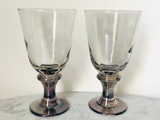 Vintage (Set of 2) Libbey Flame Smoke Iridescent Goblets - Barware - Bar Glasses - Glassware