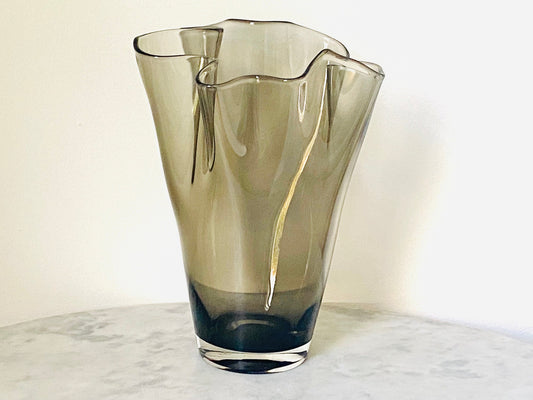 Vintage Lenox Organics Ruffle Smoke Gray Vase - Art Glass - Home Decor