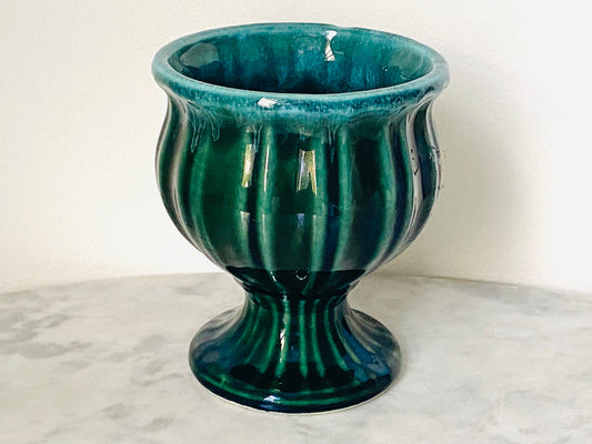 Vintage Hull Pedestal Green Blue Drip Glaze Planter Pattern A54 - Flower Pot - Home Decor