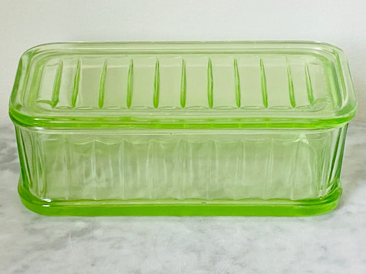 Vintage Anchor Hocking Uranium Green Vaseline Glass Lidded Storage Container - Storage Container - Food Container - Home Decor