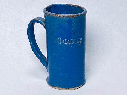 Vintage Hand Built Tall Matte Blue Glazed Mug 'Bunnny" Mug - Studio Pottery - Art Pottery - Home Decor