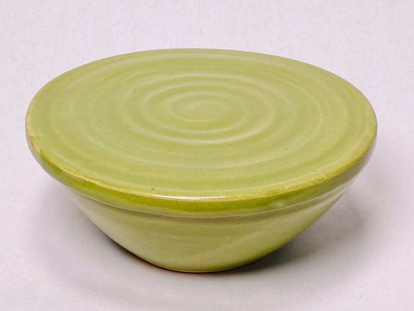 Vintage Signed Studio Art Pottery Green Bowl With Lid- Hand Thrown - Hand Made