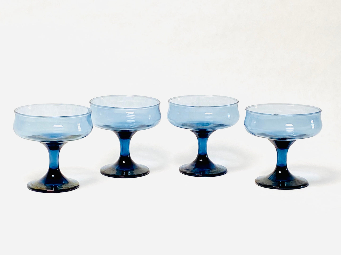 Vintage (Set of 4) Libby Connoisseur Blue Champagne Coupe Dessert Cup - Barware - Bar Glasses - Glassware