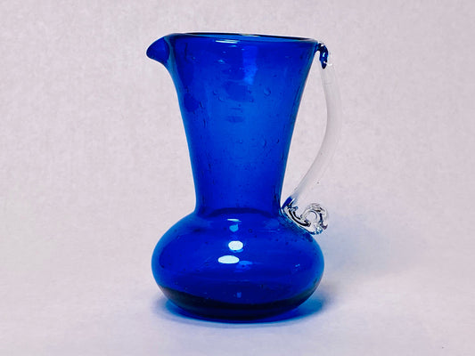 Vintage Blenko Mini Blue Hand Blown Glass Pitcher - Art Glass - Home Decor