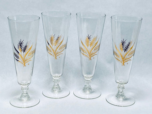 Vintage (Set of 4) Cera Golden Wheat Pilsner Glasses - Barware - Colorful Vintage Glassware