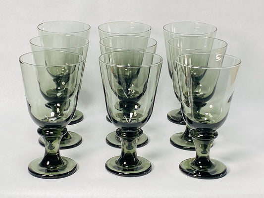 Vintage (Set of 4 or 8) Libbey Nova Smoke Black Goblets - Barware - Bar Glasses - Glassware