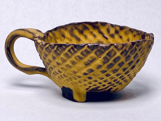 Studio Pottery Hand Built Brutalist Matte Mustard Yellow Glazed Teacup- Hand Thrown - Hand Made