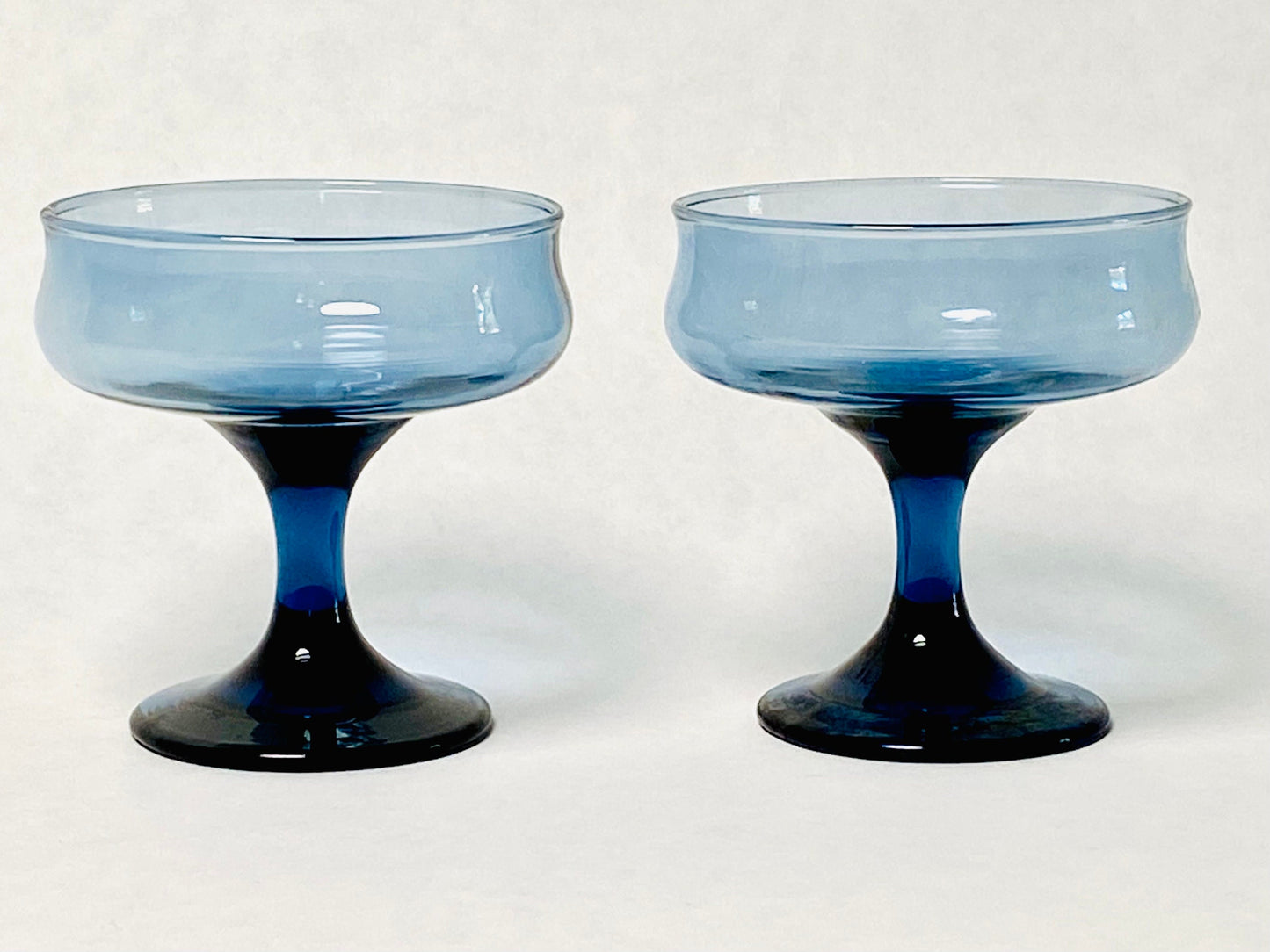 Vintage (Set of 4) Libby Connoisseur Blue Champagne Coupe Dessert Cup - Barware - Bar Glasses - Glassware