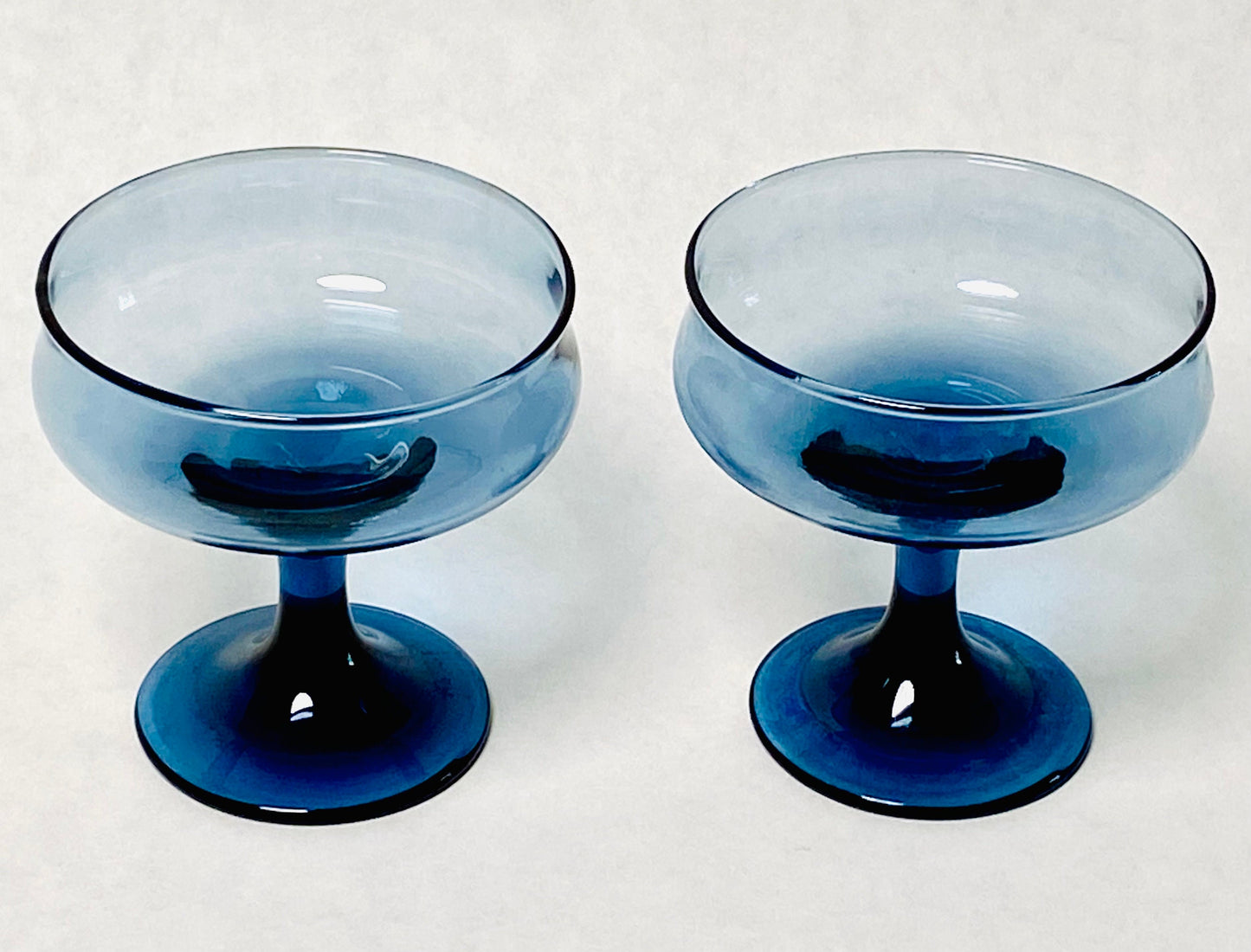 Vintage (Set of 4) Libby Connoisseur Blue Champagne Coupe Dessert Cup - Barware - Bar Glasses - Glassware