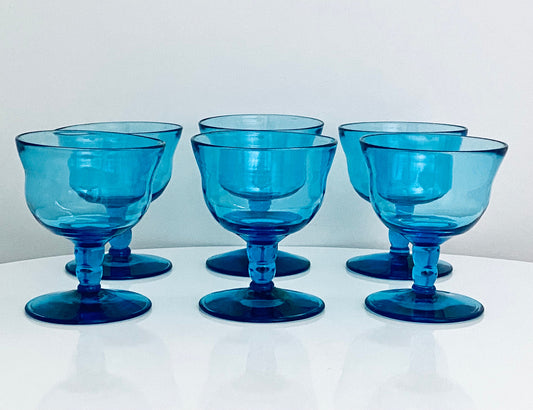 Vintage (Set of 4) Early Blenko Turquoise Champagne Coupe - Barware - Cocktail Glasses - Colorful Vintage Glass