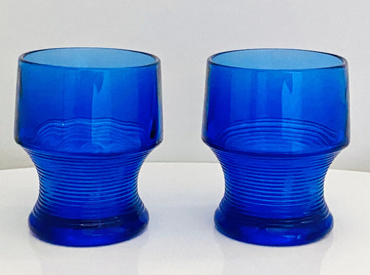 Vintage (Set of 2) Hazel Atlas Cobalt Blue Glasses - Barware - Bar Glasses -  Colorful Vintage Glassware