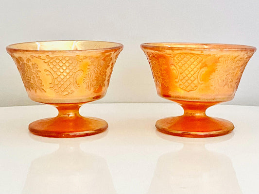 Vintage (Set of 2) 1930s Federal Glass Iridescent Marigold Carnival GlassDesert Cup Sherbet Glass - Barware - Colorful Vintage Glassware