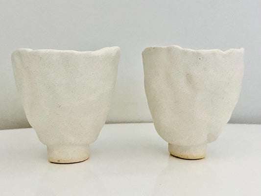 Studio Pottery Hand Built Matte White Brutalist Tea cups - Hand Thrown - Hand Made