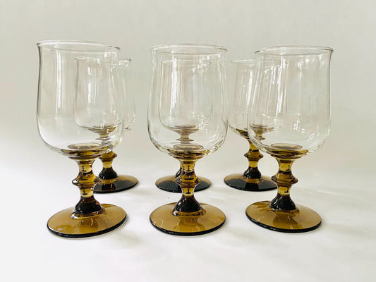 Vintage (Set of 6) Libbey Tulip Smokey Tawny Brown Water Glasses - Barware - Entertaining - Colorful Vintage Glassware