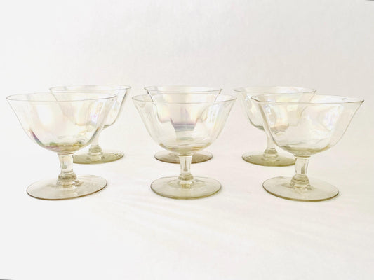 Vintage (Set of 6) Iridescent West Virginia Glass Champagne Coupe - Barware - Cocktail Glasses - Colorful Vintage Glass