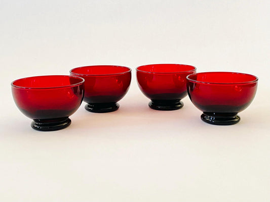 Vintage (Set of 4) Anchor Hocking Royal Ruby Red Glass Dessert Bowl Cups - Home Decor - Entertaining