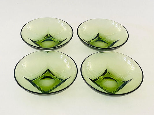 Vintage (Set of 4) Hazel Atlas Moroccan Mid Century Green Glass Bowls - Home Decor - Housewares - Entertaining